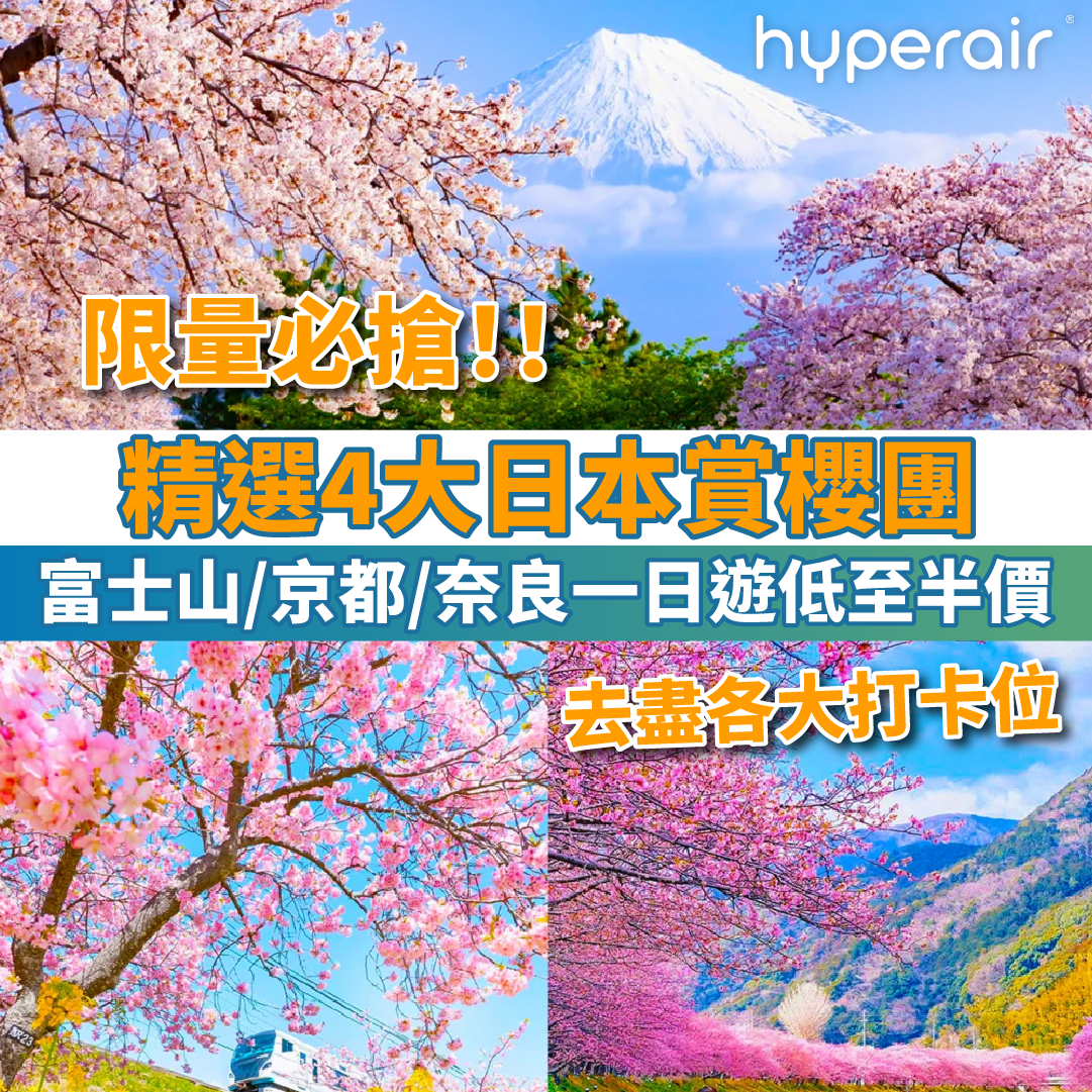 【精選4大日本賞櫻團】河津早櫻/富士山/京都/奈良一日遊低至半價！